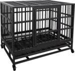 JY QAQA Heavy Duty Dog Crate, 38 Inch Indestructible Metal Kennel with Double Doors, Escape Proof Cage for Large Dogs with Removable Tray & Lockable Wheels - Image 7