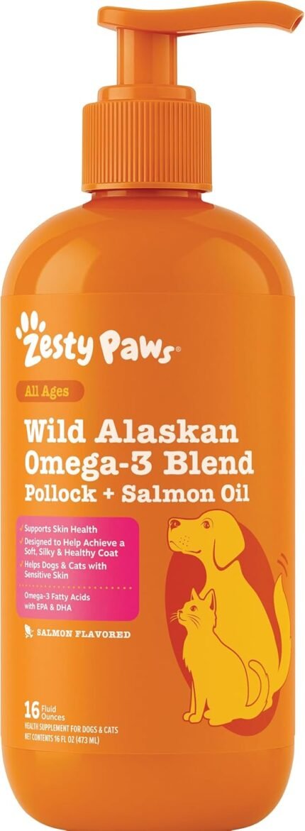 Zesty Paws Salmon Oil for Dogs & Cats – Omega 3 for Dogs, 16 oz