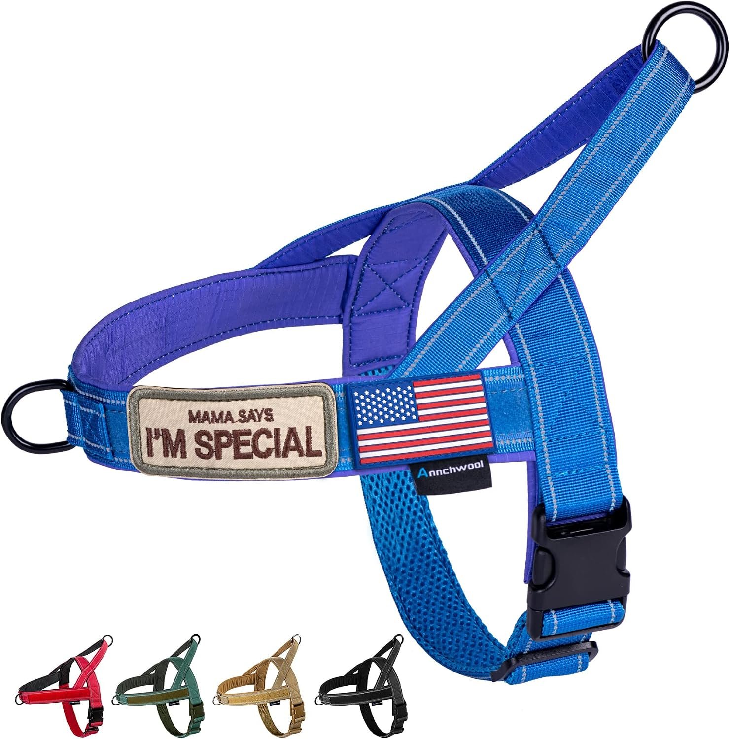 Annchwool No Pull Dog Harness with Soft Padded Handle & Front Clip(Blue,L) Annchwool No Pull Dog Harness with Soft Padded Handle & Front Clip(Blue,L)