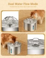 Cat Water Fountain Stainless Steel - 74oz/2.2L Automatic Large Pet Watering Bowl Dispenser for Indoor Dogs - Drinking Fountains with 3 Filter, Gifts for Cats and Kitty - Dog Waterer Bowls No Spill - Image 3