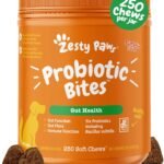Zesty Paws Probiotics for Dogs, Digestive Enzymes Gut Flora, Digestive Health, Diarrhea & Bowel Support, DE111, Dog Probiotic Soft Chew for Pet Immune System, Pumpkin, 250 Ct