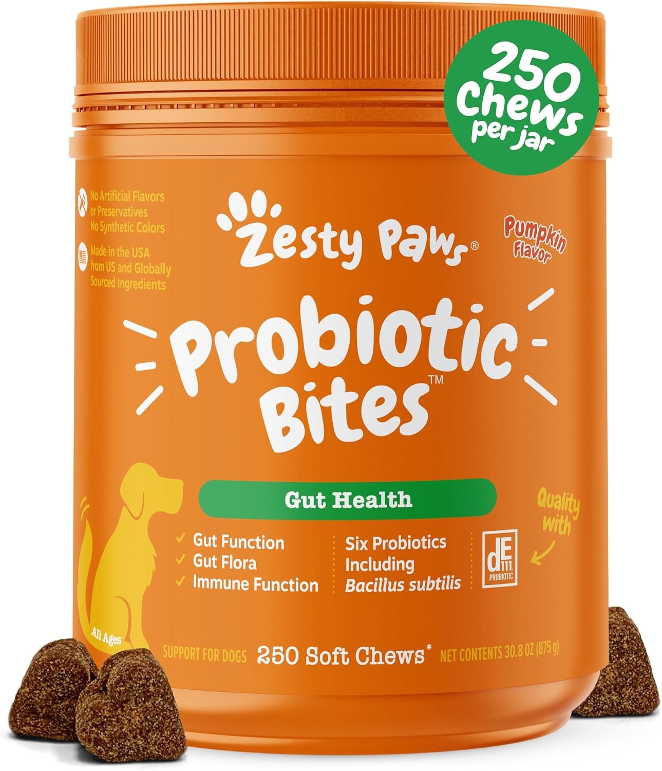 Zesty Paws Probiotics for Dogs, Digestive Enzymes Gut Flora, Digestive Health, Diarrhea & Bowel Support, DE111, Dog Probiotic Soft Chew for Pet Immune System, Pumpkin, 250 Ct Zesty Paws Probiotics for Dogs, Digestive Enzymes Gut Flora, Digestive Health, Diarrhea & Bowel Support, DE111, Dog Probiotic Soft Chew for Pet Immune System, Pumpkin, 250 Ct