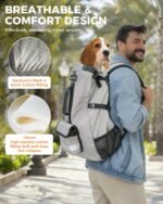 Waterproof Dog Backpack Carrier for Medium Dogs Under 28 lb, Grey - Image 4