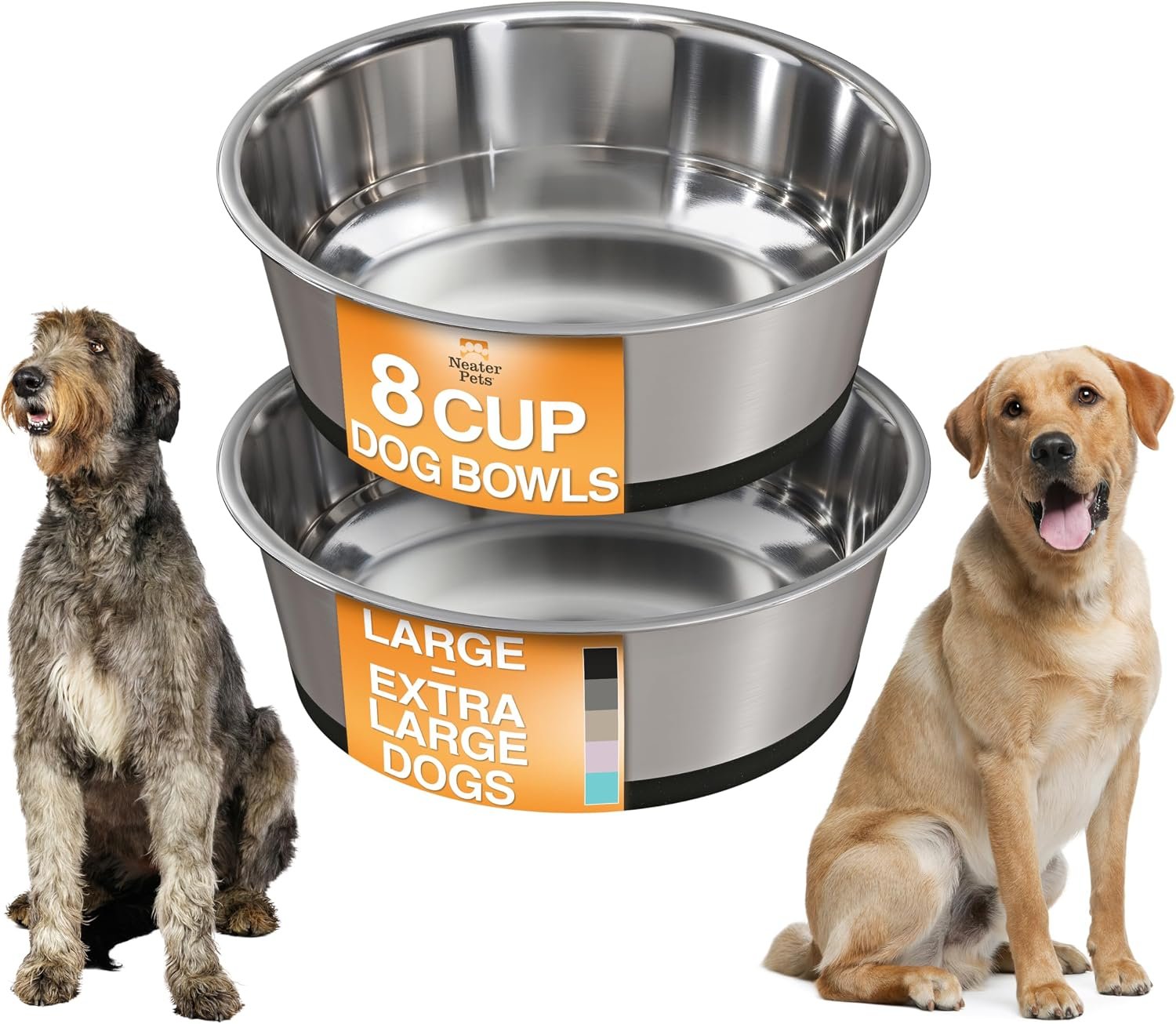 Neater Pet Brands Stainless Steel Dog Bowls with Non-Slip Rubber Bottom – Set of 2, 8 Cup (64 oz), Black – Heavy Duty Metal Dog Bowl, Dishwasher Safe, Food or Water Bowl, Ideal for Large Dogs Neater Pet Brands Stainless Steel Dog Bowls with Non-Slip Rubber Bottom – Set of 2, 8 Cup (64 oz), Black – Heavy Duty Metal Dog Bowl, Dishwasher Safe, Food or Water Bowl, Ideal for Large Dogs