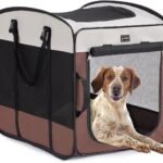 DONORO Dog Kennels and Crates for Medium Dogs, Portable Pop Up Indoor Pet Cage with Sturdy Wire Frame, Collapsible Travel Crate Soft Sided Cat Bag Escape Proof (Brown, 32.0″ L x 21.0″ W x 26.0″ H)