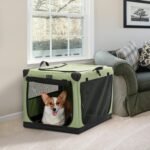 PETSFIT 30" Soft Portable Dog Crate – Patented Spiral Sturdy Frame, Collapsible Travel Kennel for Medium Dogs, 3 Mesh Door, Lockable Zippers, Indoor & Car Use Green - Image 9