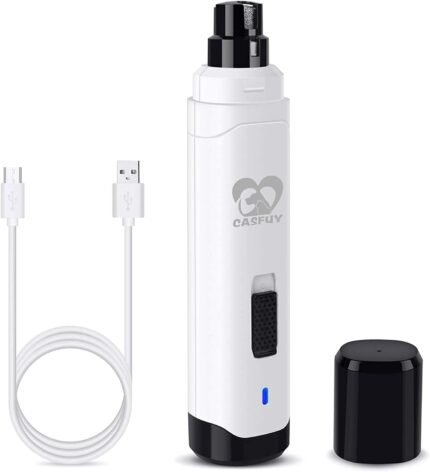 Casfuy Dog Nail Grinder Upgraded – Professional 2-Speed Whisper-Quiet Electric Pet Nail Trimmer Painless Paws Grooming & Smoothing for Small Medium Large Dogs & Cats (White)