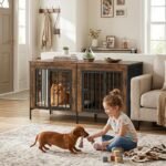 EasyCom 55" Wooden Double Dog Crate Furniture, Brown (DC102) - Image 9