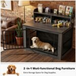 IRONCK Extra Large Dog Crate Furniture, 43.3 inches Wooden Dog Crate with Storage and 4 Hooks, Heavy Duty Pet Crate for Large Dog, Decorative Pet Cage for Indoor (30" L x 43.3" W x 41.1" H) - Image 3
