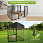 Heavy Duty Dog Kennel Outdoor, Covered Dog Kennels Outside with Roof, 4x4.2x4.5FT Large Dog Enclosure Adjustable Feeder Door, Playpen Fence for Yard - Image 6
