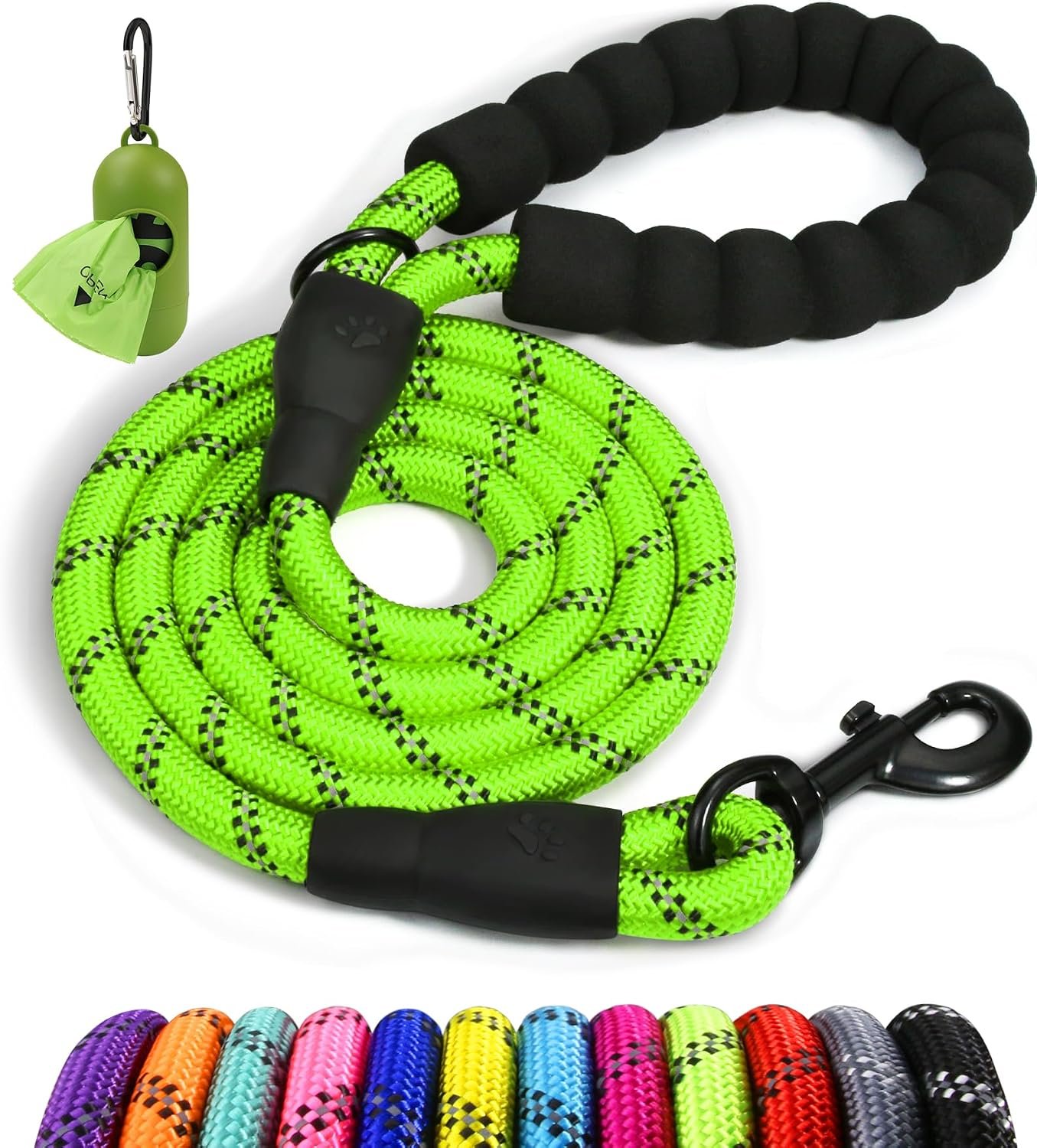 Taglory Rope Dog Leash for Medium Large Dogs, 6 FT Padded Handle, Green Taglory Rope Dog Leash for Medium Large Dogs, 6 FT Padded Handle, Green