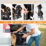 4 Wheels Pet Stroller Dog Cat Stroller for Small Medium Dog Cats Foldable Carrier Jogger Travel Puppy with Storage Basket and Cup Holder (Black) - Image 3