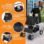 4 Wheels Pet Stroller Dog Cat Stroller for Small Medium Dog Cats Foldable Carrier Jogger Travel Puppy with Storage Basket and Cup Holder (Black) - Image 5