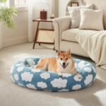 JOEJOY Jacquard Donut Round Dog Beds Medium Sized Dog,Blue 30x30x8in, Removable Washable Cover, Cute Pattern, Ultra Soft Fluffy Calming Pet Bed with Thick Supportive Bolster - Image 5