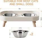 Elevated Cat Bowl, Raised Cat Food and Water Bowl Set for Indoor Cats, Splash Proof with 2 Stainless Steel Pet Food Bowls for Cats and Puppies, Whisker Fatigue and Dishwasher Safe - White - Image 5