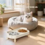 Elevated Cat Bowl, Raised Cat Food and Water Bowl Set for Indoor Cats, Splash Proof with 2 Stainless Steel Pet Food Bowls for Cats and Puppies, Whisker Fatigue and Dishwasher Safe - White - Image 7