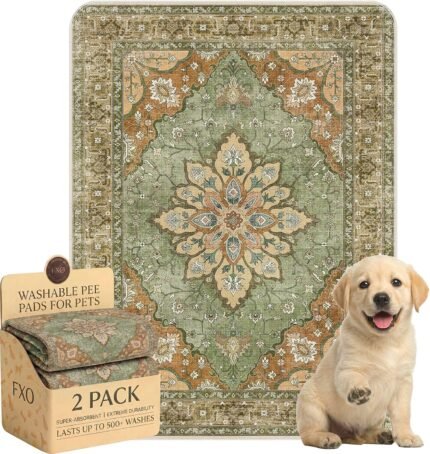 Washable Pee Pads for Dogs,Great Urine Absorbent Reusable Puppy Training Pads,Waterproof,Leak-Proof & Non-Slip Potty Pads for Whelping,Crate,Playpen,Bed.(Green Floral,18″x24″)