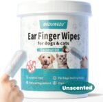 MEDUWEDU Ear Cleaner Finger Wipes 60 Counts, Dog Ear Cleaner, Grooming Kit Care for Dogs and Cats, Soft & Easy Otic Cleaning Pads, Remove Wax, Dirt & Stop Smelly, Itchy, Non-Irritating, Unscented