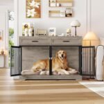 Dog Crate Furniture 47" Wooden Dog Kennels for Dogs Indoor with a Removable Divider for Large/Medium/Small Dogs, 2 Storage Drawers and Large Tabletop Dog Cages Double Doors Dog House, Rustic - Image 4