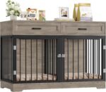 Dog Crate Furniture 47" Wooden Dog Kennels for Dogs Indoor with a Removable Divider for Large/Medium/Small Dogs, 2 Storage Drawers and Large Tabletop Dog Cages Double Doors Dog House, Rustic - Image 7