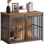 HOOBRO Dog Crate Furniture, 36.6″ Heavy Duty Dog Kennel with Sliding Barn Door, Wooden Dog Cage Indoor, Decorative Side End Table for Small/Medium Dogs, Rustic Brown and Black FG162GW03G1