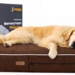 KOPEKS Orthopedic Memory Foam Dog Bed 7″ Inch Thick Extra Large Dog Bed With Pillow Brown 50″x34″x10″ Includes Waterproof Liner & Durable Removable Cover With Smart Design