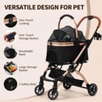 Dog Strollers for Small Dogs and Cats, 3-in-1 Pet Stroller with Removable Carrier, 4 Wheels One-Hand Fold Travel Carriage with Storage, Cup Holder and Car Seat, Black - Image 5