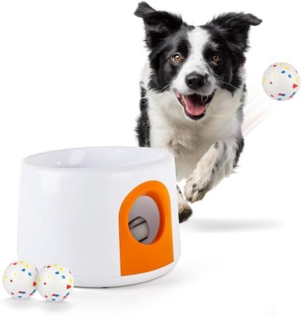 ALL FOR PAWS Automatic Dog Ball Launcher, Interactive Fetch Toy for Small Medium Dogs, Rechargeable Pet Ball Thrower Machine for Outdoor Play, 3 Pcs 2.2-Inch Balls Included