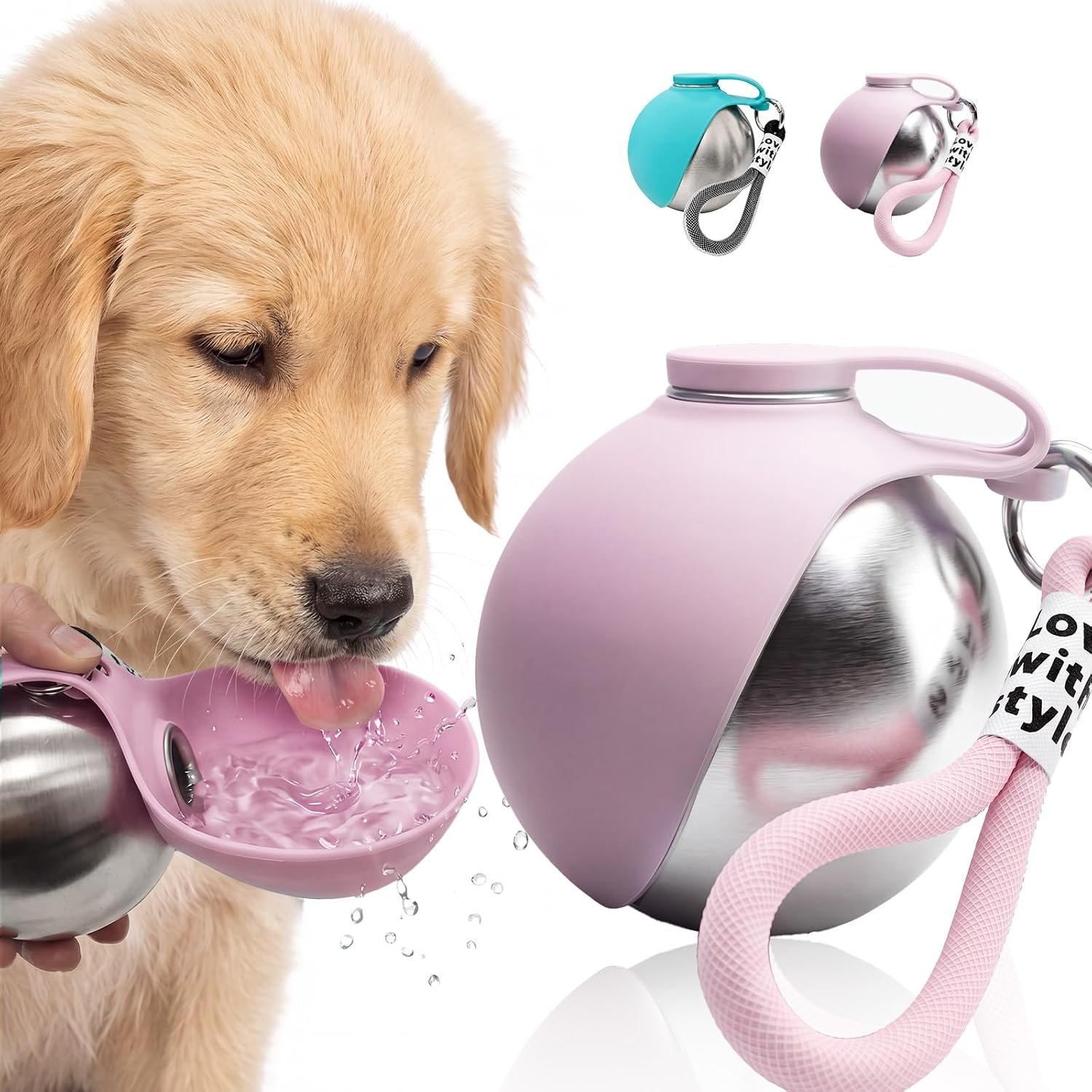 Portable Dog Water Bottle with Bowl, 10oz Leak-Proof Stainless Steel Dog Travel Water Bottle, BPA-Free Pet Water Dispenser for Small & Medium Dogs, Walking, Hiking & Outdoor Travel (Pink) Portable Dog Water Bottle with Bowl, 10oz Leak-Proof Stainless Steel Dog Travel Water Bottle, BPA-Free Pet Water Dispenser for Small & Medium Dogs, Walking, Hiking & Outdoor Travel (Pink)