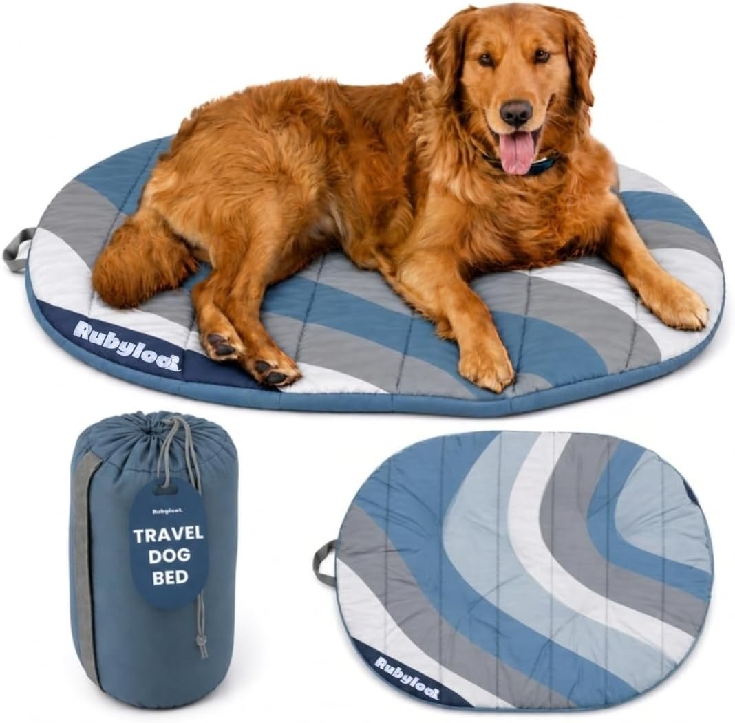 Travel Dog Bed, 42x30in, Foldable & Packable with Carry Bag, Blue Travel Dog Bed, 42x30in, Foldable & Packable with Carry Bag, Blue