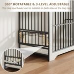QUW 42" Modern Dog Crate Furniture, Wooden Dog Kennel for Medium to Large with 360° Rotating & 3-Levels Adjustable Height Dogs Bowl Holder, Decorative Dogs cage Pet House Indoor, Antique White - Image 7