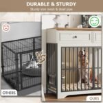 QUW 42" Modern Dog Crate Furniture, Wooden Dog Kennel for Medium to Large with 360° Rotating & 3-Levels Adjustable Height Dogs Bowl Holder, Decorative Dogs cage Pet House Indoor, Antique White - Image 8