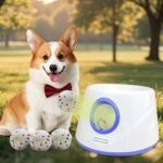 MEKAPLE Automatic Dog Ball Launcher, Upgraded Interactive Dogs Balls Thrower for Small Dogs, Distance Adjustable Mental Stimulating Dog Toys with 4 Durable Etpu Balls 2.2 Inch (Blue)