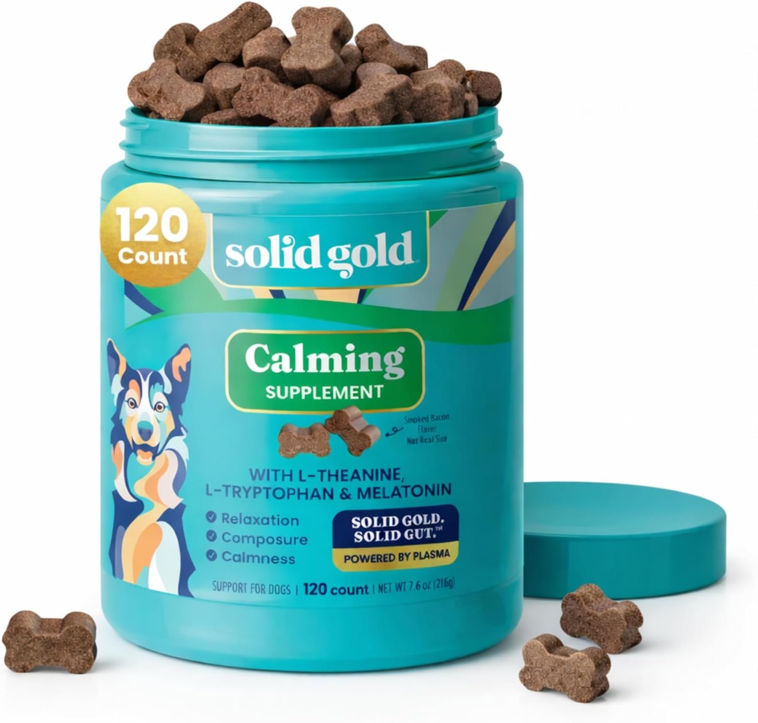 Solid Gold Calming Chews for Dogs with Melatonin for Storms & Travel, 120ct Solid Gold Calming Chews for Dogs with Melatonin for Storms & Travel, 120ct
