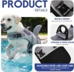 ASENKU Dog Life Jacket - Pet Safety Vest for Swimming & Boating, Shark Life Jacket with Floatation, Dog Lifesavers Swimsuits for Small Medium Large Dogs (Grey, XL) - Image 3