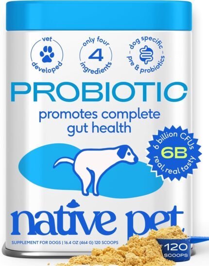 Native Pet Probiotics for Dogs – Dog Probiotic Powder for Gut & Digestive Health, Vet-Formulated 6B CFUs Dog-Specific Probiotic Strains, Supports Stool Quality & Diet Transitions – 120 Scoops