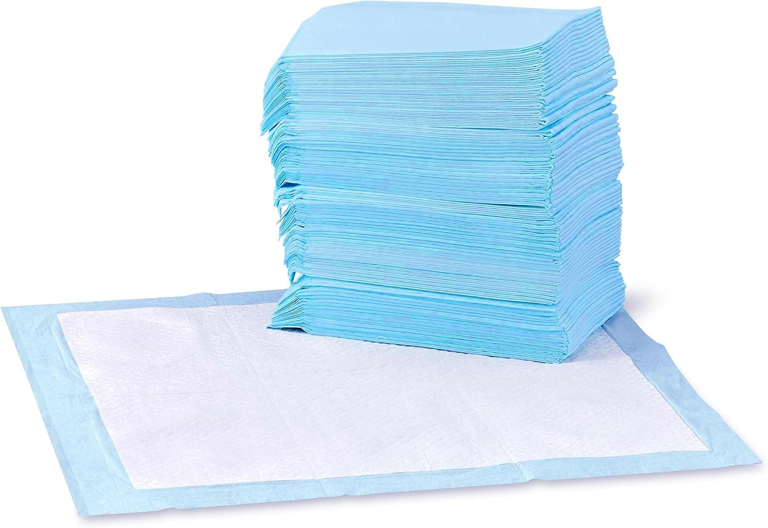 Amazon Basics Leak-Proof Dog and Puppy Potty Training Pee Pads with Quick-Dry 5-Layer Super Absorbent Design for Housebreaking, Regular Size 22×22″, Blue & White, 150 Count Amazon Basics Leak-Proof Dog and Puppy Potty Training Pee Pads with Quick-Dry 5-Layer Super Absorbent Design for Housebreaking, Regular Size 22×22″, Blue & White, 150 Count