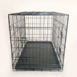 48-Inch Folding Metal Dog Crate for Medium, and Large Breeds – Double-Door Kennel with Divider, Removable Tray, and Carry Handle – Ideal for Indoor and Outdoor - Black - Image 5