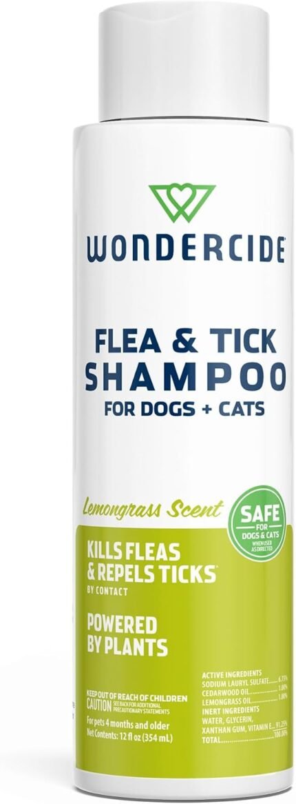 Wondercide - Flea & Tick Shampoo for Dogs and Cats - Lemongrass - 12 Fl oz