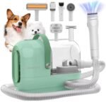 HEAPETS Dog Grooming Vacuum Kit – 3L Vacuum with 7 Tools, Low Noise Electric Clipper and Brush for Pet Shedding at Home, Green