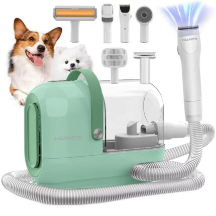 HEAPETS Dog Grooming Vacuum Kit – 3L Vacuum with 7 Tools, Low Noise Electric Clipper and Brush for Pet Shedding at Home, Green