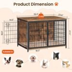 MAHANCRIS Dog Crate Furniture with Cushion, Wooden Dog Kennel with Double Doors, Heavy Duty Dog Cage for Small/Medium/Large Dogs, Indoor Dog House End Table, 39.4" L, Rustic Brown DCHR10701 - Image 3