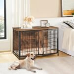 MAHANCRIS Dog Crate Furniture with Cushion, Wooden Dog Kennel with Double Doors, Heavy Duty Dog Cage for Small/Medium/Large Dogs, Indoor Dog House End Table, 39.4" L, Rustic Brown DCHR10701 - Image 7
