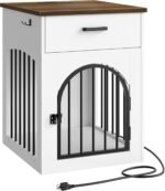 CHOEZON Dog Crate Furniture, Wooden Dog Kennel with Charging Station and Storage Drawer, Indoor Pet Crate End Table for Small Breeds, Dog Cage for Living Room, Bedroom, White and Walnut MGW01UWL - Image 8