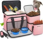 6 Set Dog Travel Bag, Large Pet Travel Kit for Supplies, Pink