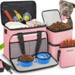 6 Set Dog Travel Bag, Large Pet Travel Kit for Supplies, Pink