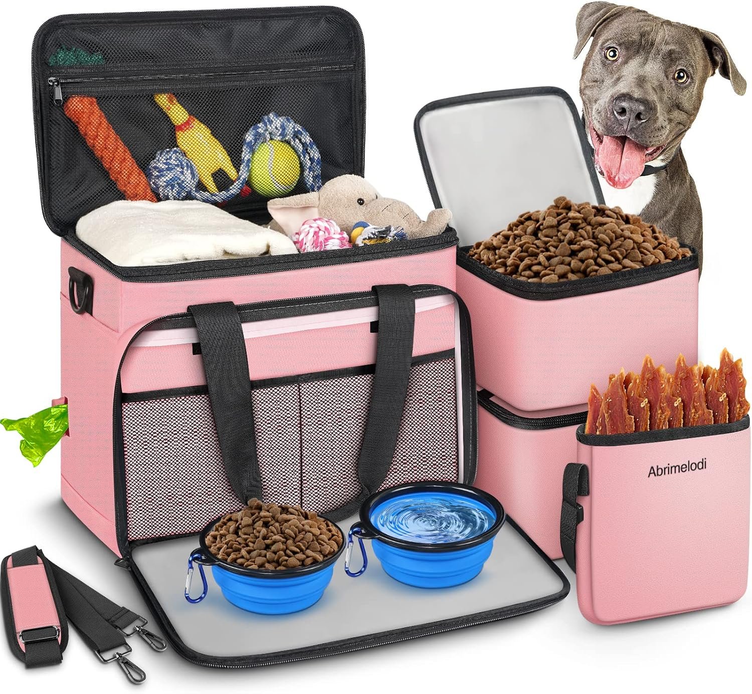 6 Set Dog Travel Bag, Large Pet Travel Kit for Supplies, Pink 6 Set Dog Travel Bag, Large Pet Travel Kit for Supplies, Pink