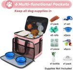 6 Set Dog Travel Bag, Large Pet Travel Kit for Supplies, Pink - Image 3