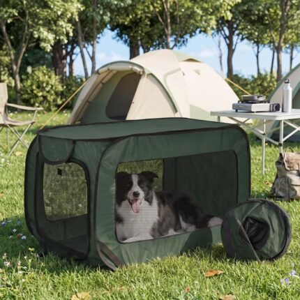Portable Dog Crate 36″ Collapsible Pop Up Dog Crate for Medium Dogs Foldable Soft Pet Cage Kennel with Ground Nails for Outdoor Indoor Travel Car, Green