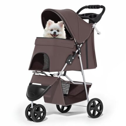MoNiBloom Pet Stroller for Small/Medium Dogs and Cats up to 33 lbs, Coffee